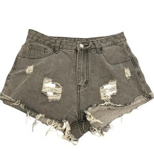 Gray Distressed Jean Shorts